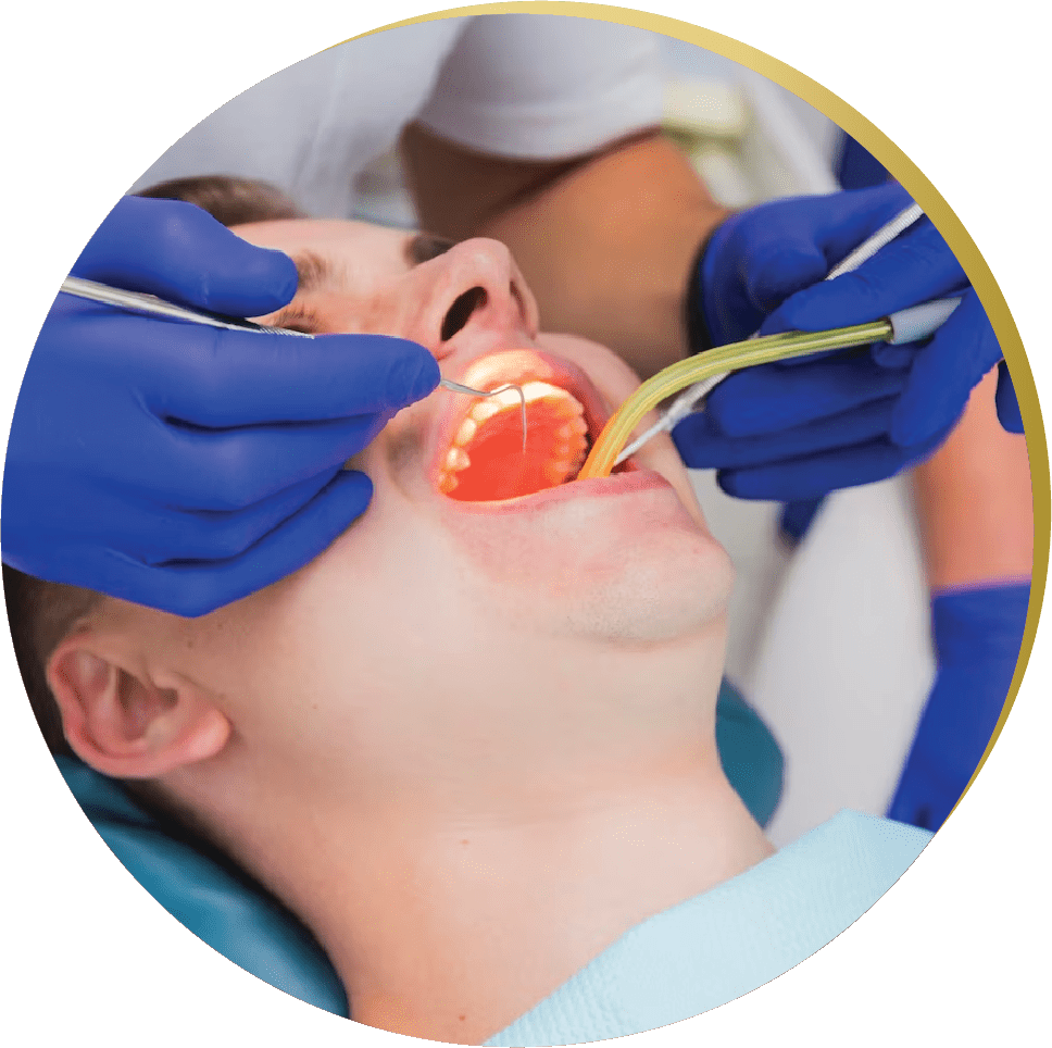 Inlays & Onlays Male patient undergoing laser gum therapy – Non-surgical laser treatment for gum disease and oral health improvement.