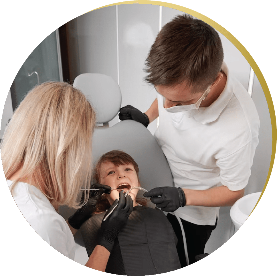 A child receiving dental care from professionals in a General and Family Dentistry clinic.